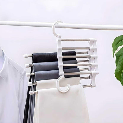 Hanger-5 In 1 Stainless Steel Multifunction Retractable Pants Rack Trouser Hanger(Pack of 2)